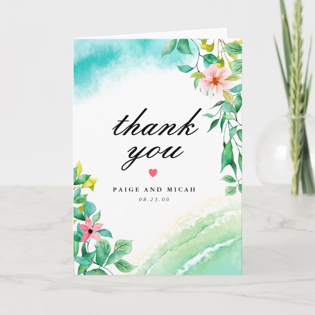 Tropical Botanical Floral Wedding Thank You Card (Front)