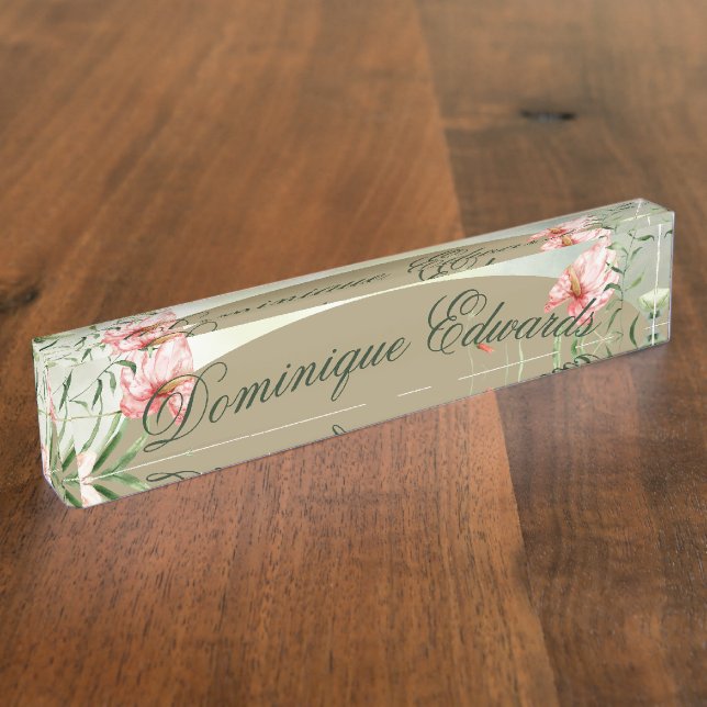 Tropical Botanical Flower Elegant Personal Nameplate (Side)