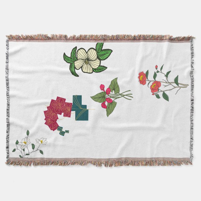 Tropical Botanical Flowers Collection Graphic Elem Throw Blanket (Front)