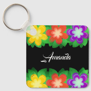 Tropical Botanical Flowers Keychain