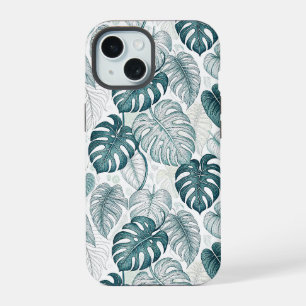 Tropical Botanical Green Monsteras iPhone 15 Case