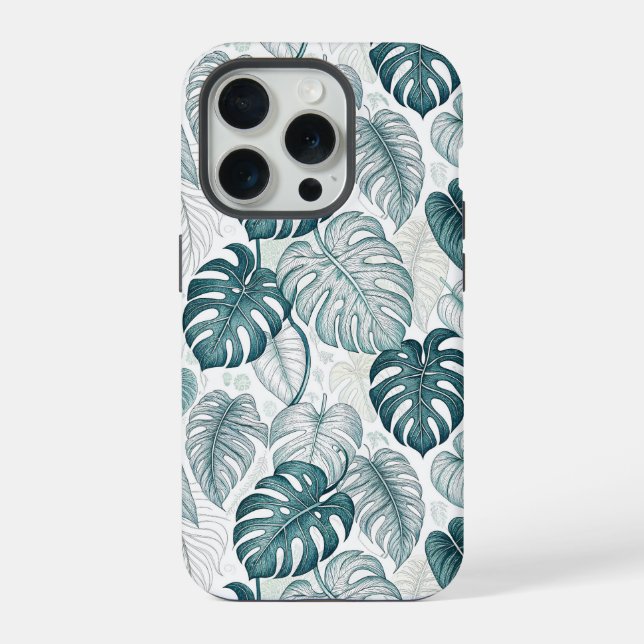 Tropical Botanical Green Monsteras iPhone Case (Back)