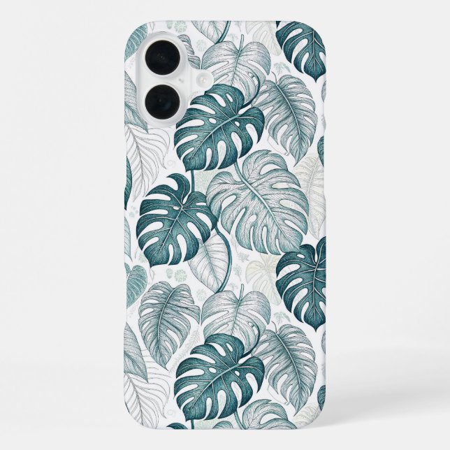 Tropical Botanical Green Monsteras iPhone Case (Back)