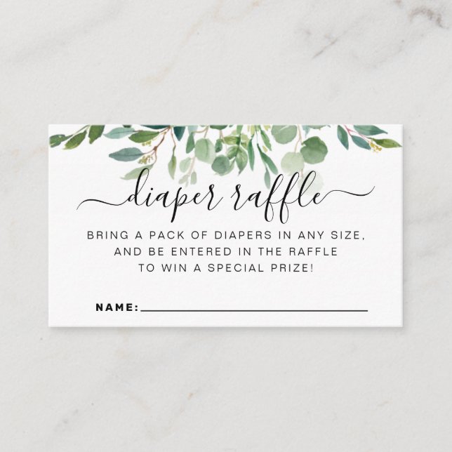 Tropical Botanical Greenery Leaves Diaper Raffle Enclosure Card (Front)