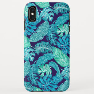 Tropical botanical hawaiian teal green leaves iPhone XS max case