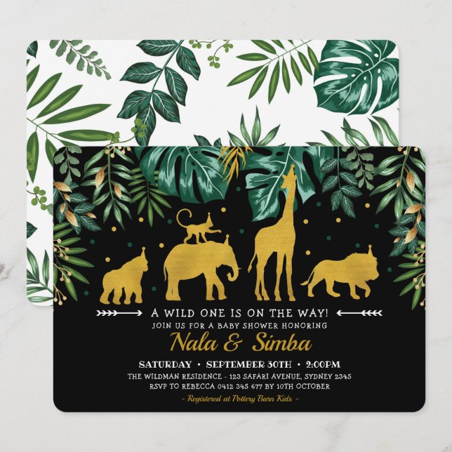Tropical Botanical Jungle Animals Baby Shower Invitation (Front/Back)