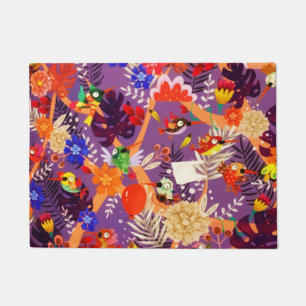 Tropical Botanical Jungle Bird Flowers Paradise Doormat