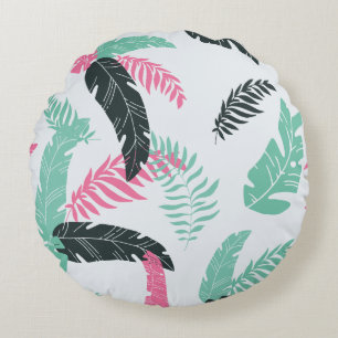 Tropical Botanical Leaf Pattern Round Pillow