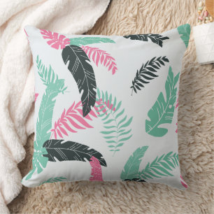 Tropical Botanical Leaf Pattern Throw Pillow