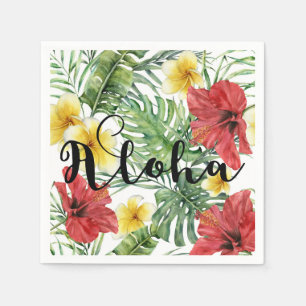 Tropical Botanical Leaves & Flowers Floral Aloha Napkin