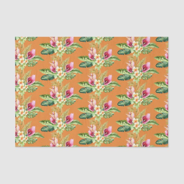 Tropical Botanical Leaves Hibiscus Any Colour Tissue Paper (Front)