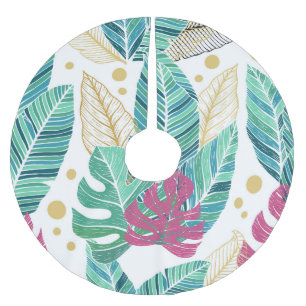 Tropical botanical leaves, seamless vintage design brushed polyester tree skirt