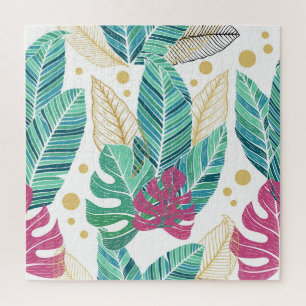 Tropical botanical leaves, seamless vintage design jigsaw puzzle
