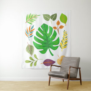 Tropical Botanical Leaves with Big Monstera Leaf Tapestry