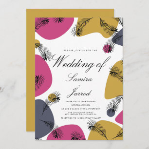 Tropical Botanical Organic Shapes Pink Wedding Invitation