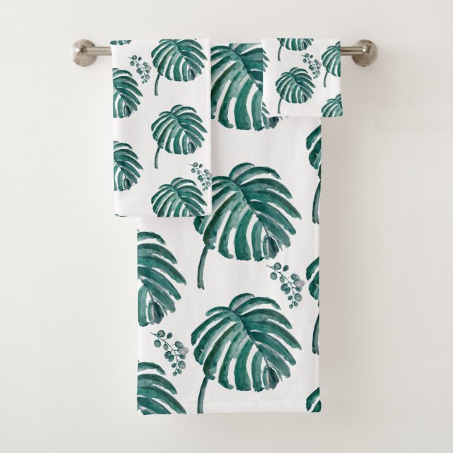 Tropical Botanical Painting Print Bath Towel Set (Insitu)