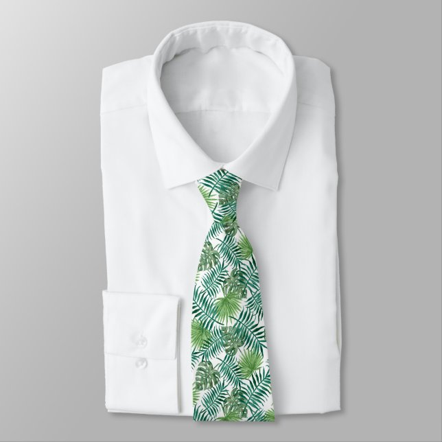 Tropical / botanical palm leaves green tie (Tied)