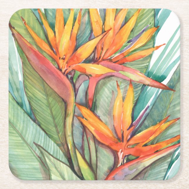 Tropical Botanical Paradise II Square Paper Coaster (Front)