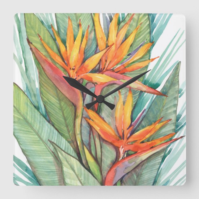 Tropical Botanical Paradise II Square Wall Clock (Front)