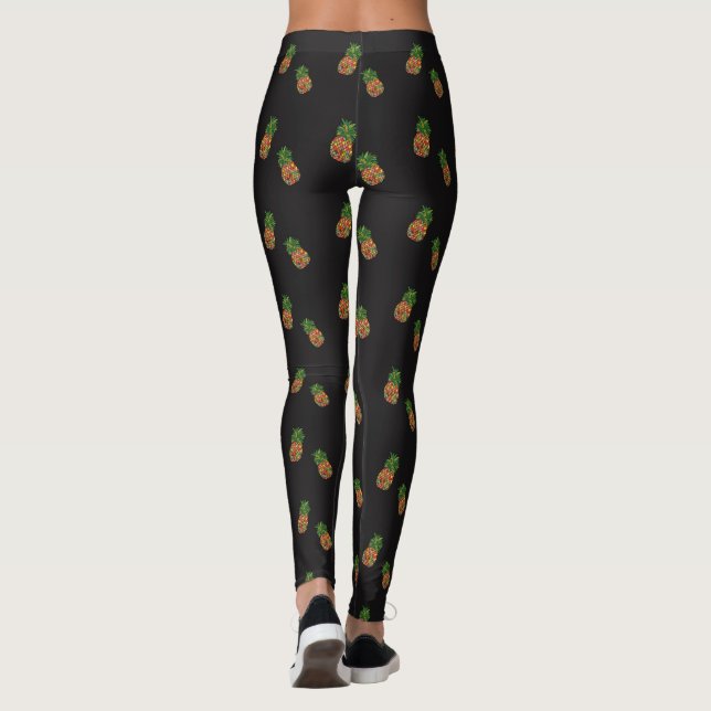 Tropical Botanical Pineapple Patterned Leggings (Back)