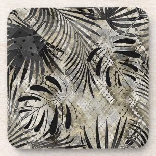 Tropical, Botanical, snake skin, leaves , palm, Coaster