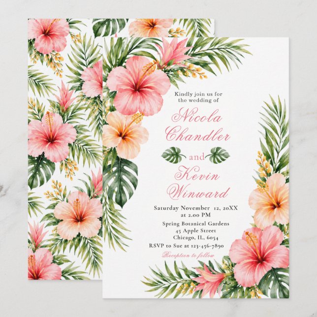 Tropical Botanical Wedding Invitation (Front/Back)