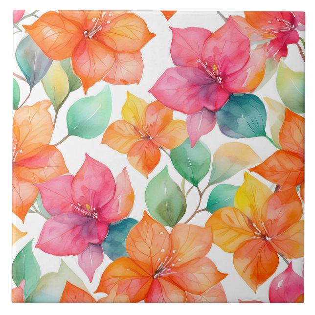 Tropical bougainvillea pattern seamless tile (Front)