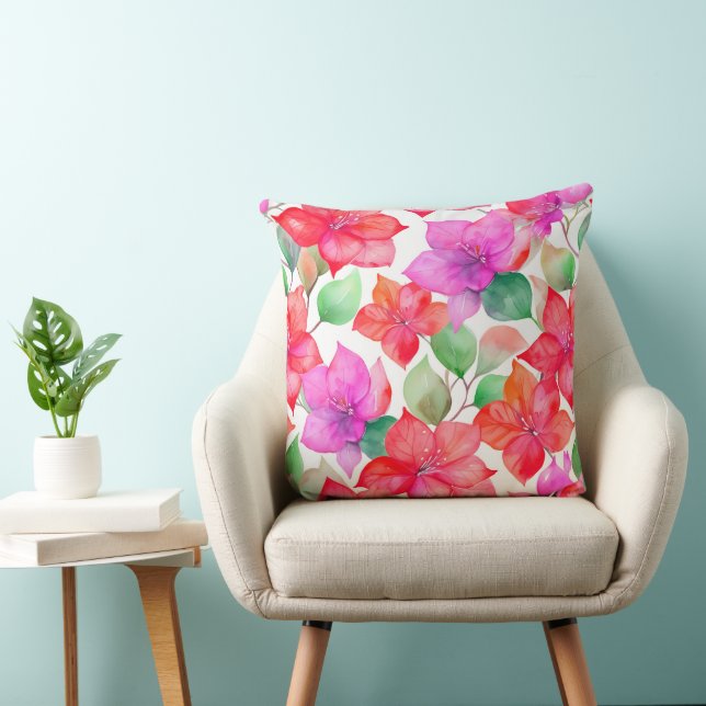 Tropical bougainvillea pattern throw pillow (Chair)