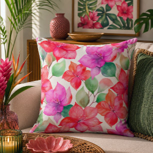 Tropical bougainvillea pattern throw pillow