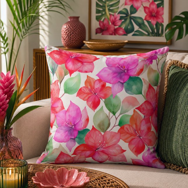 Tropical bougainvillea pattern throw pillow (Creator Uploaded)