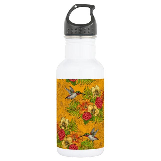 Tropical bouquet and hummingbirds 2 532 ml water bottle (Front)