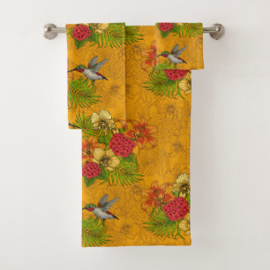 Tropical bouquet and hummingbirds 2 bath towel set