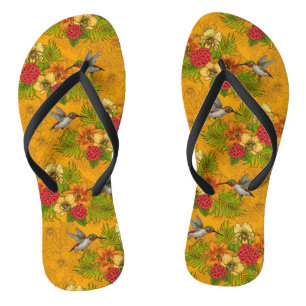 Tropical bouquet and hummingbirds 2 flip flops