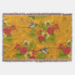Tropical bouquet and hummingbirds 2 throw blanket