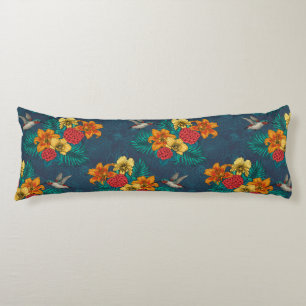 Tropical bouquet and hummingbirds body pillow