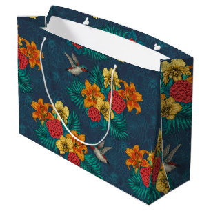 Tropical bouquet and hummingbirds large gift bag