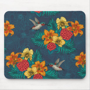 Tropical bouquet and hummingbirds mouse pad