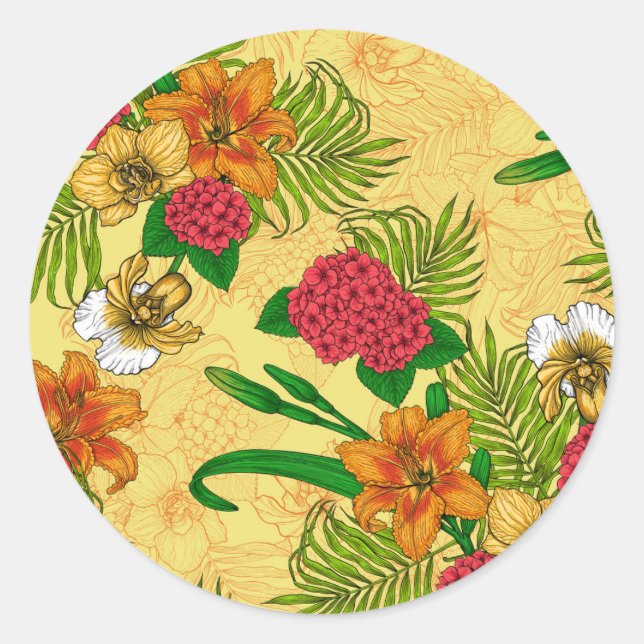 Tropical bouquet classic round sticker (Front)