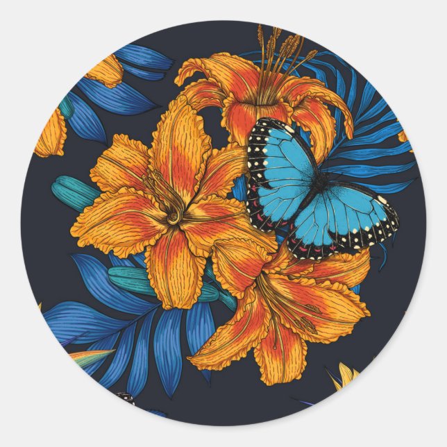 Tropical bouquet classic round sticker (Front)