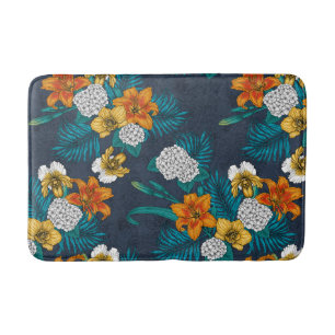 Tropical bouquet on blue bath mat