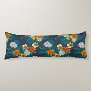Tropical bouquet on blue body pillow