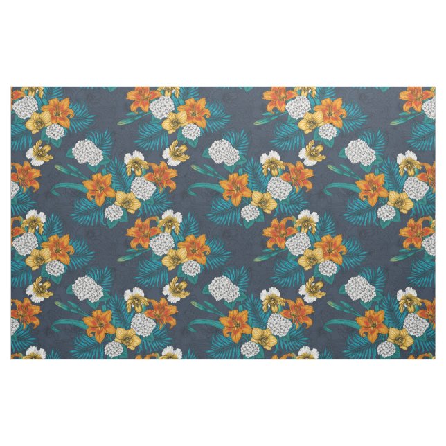 Tropical bouquet on blue fabric (Fat Quarter)