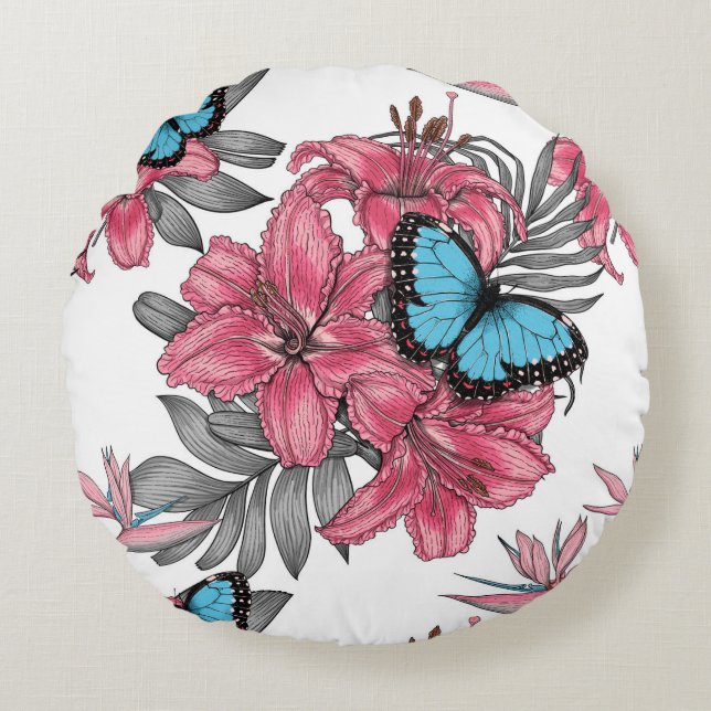 Tropical bouquet round pillow (Front)