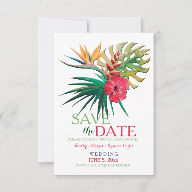Tropical Bouquet Save The Date Announcement (Front)
