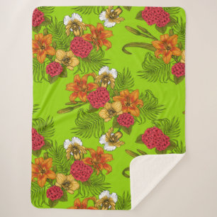 Tropical bouquet sherpa blanket