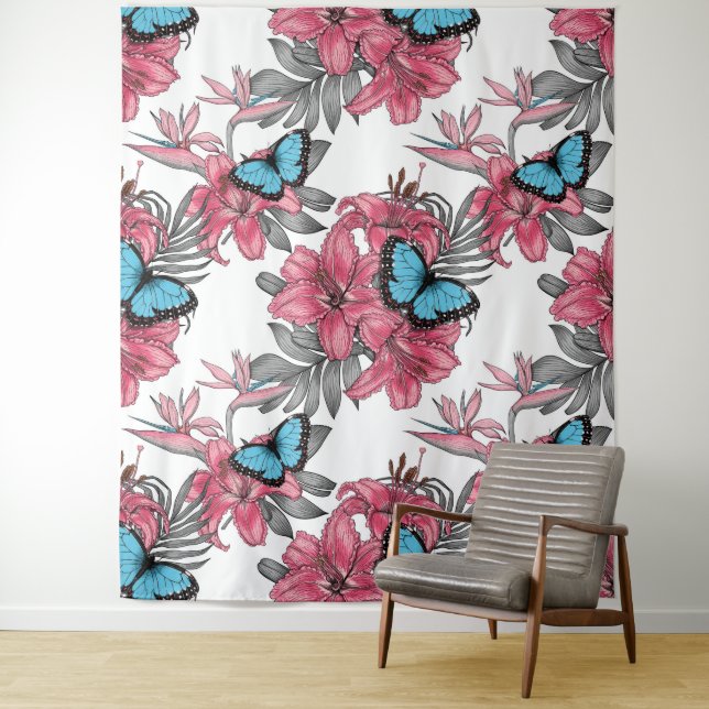 Tropical bouquet tapestry (In Situ)
