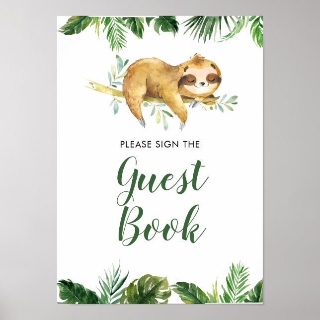 Tropical Boy Sloth Baby Shower Guest Book (Front)