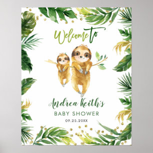 Tropical Boy Sloth Baby Shower Welcome Sign