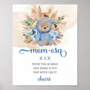 Tropical boy teddy bear blue flowers Mom-osa bar Poster