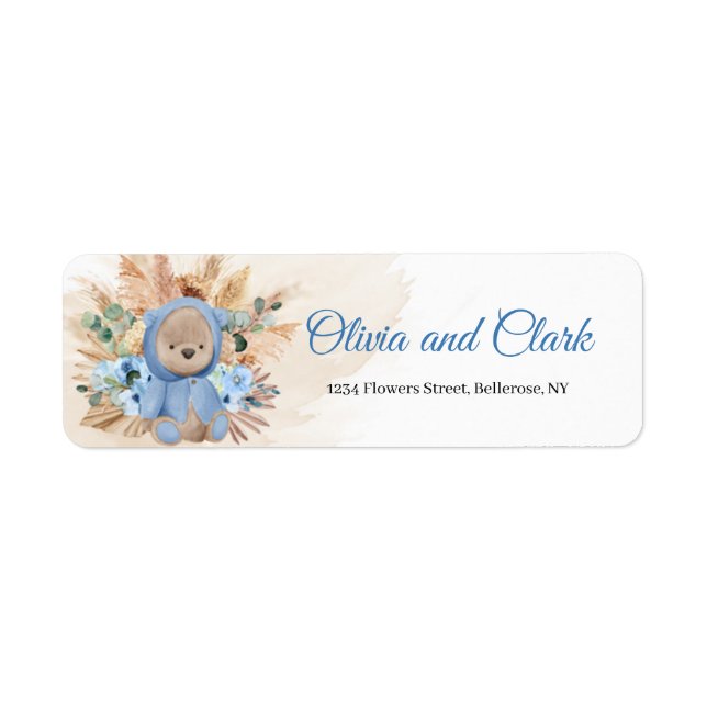 Tropical boy teddy bear pampas grass blue flowers  (Front)
